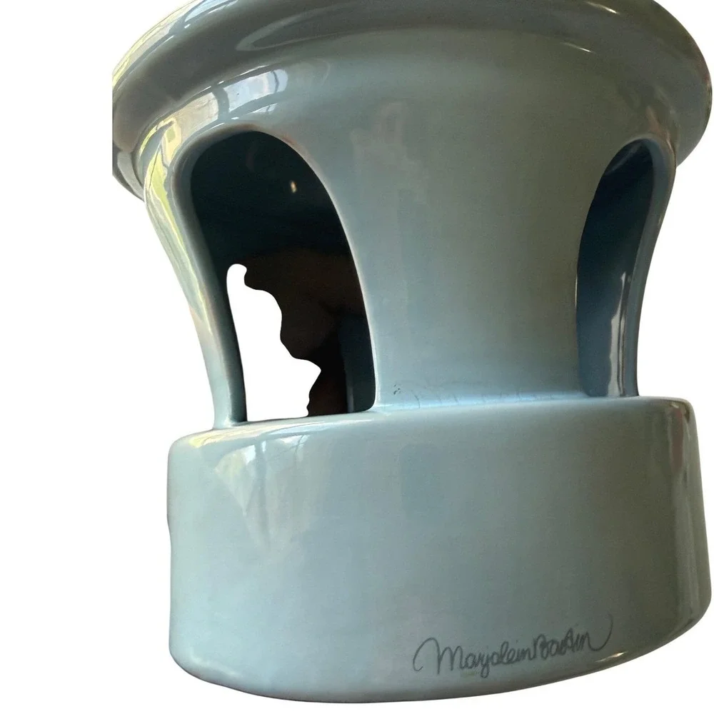 Marjolein Bastin Hallmark License Ceramic Bird Feeder Blue Glaze MB Mark Signed